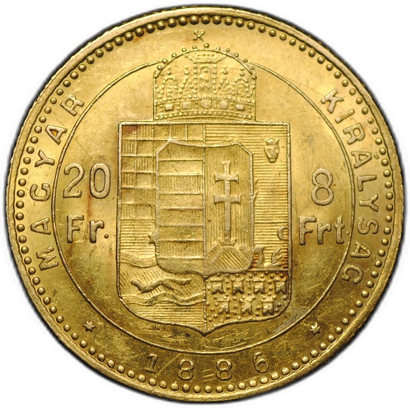 Монета 20 франков - 8 форинтов 1886 Венгрия