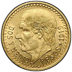 фото для Монета 2,5 песо 1919 Мексика Аверс