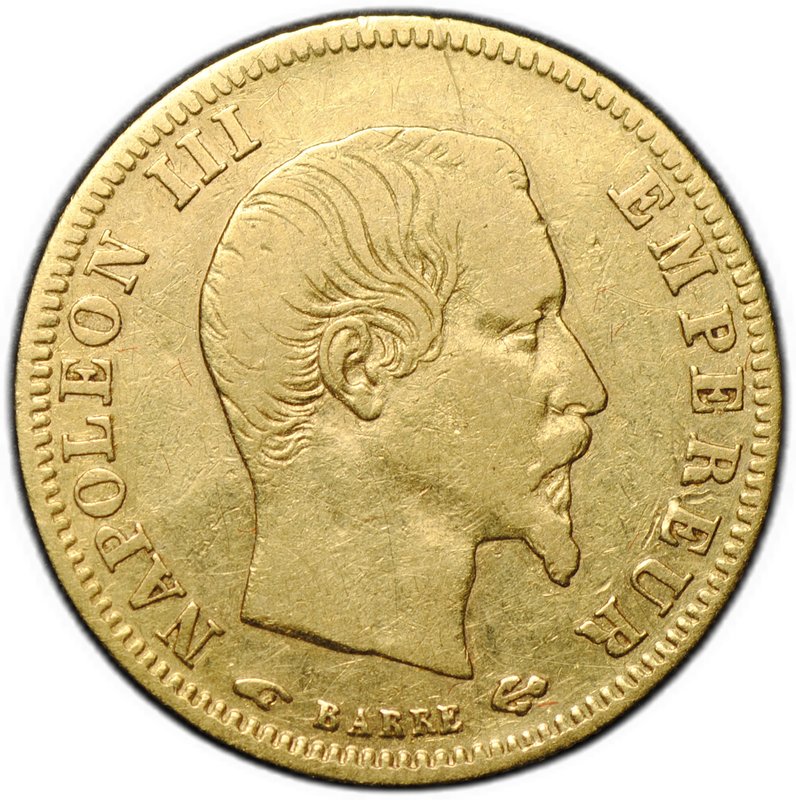 Монета 5 франков 1857 А золото Франция