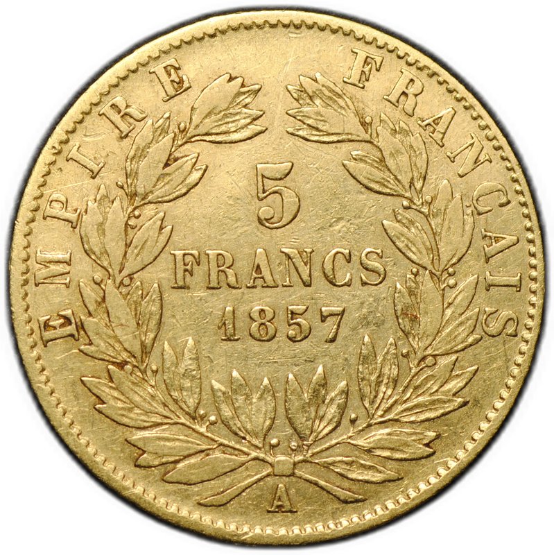 Монета 5 франков 1857 А золото Франция