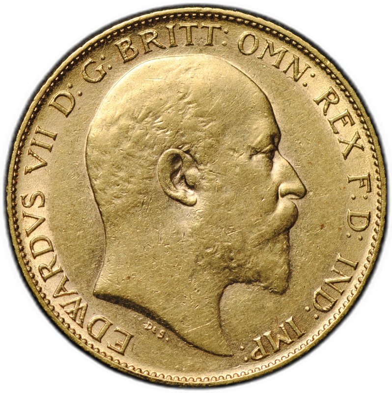 Монета 1/2 соверена (фунта) 1908 Великобритания