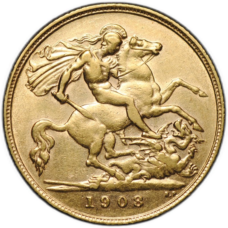 Монета 1/2 соверена (фунта) 1908 Великобритания