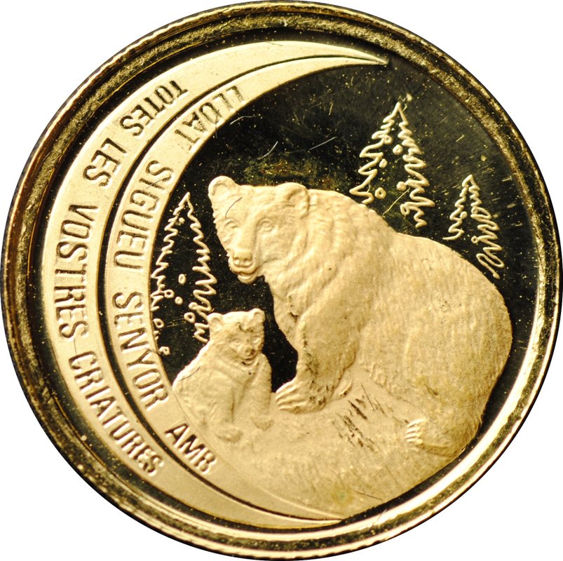 Монета 5 динар (динеров) 1996 Бурый медведь Андорра