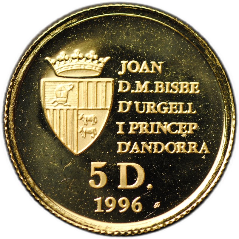 Монета 5 динар (динеров) 1996 Бурый медведь Андорра