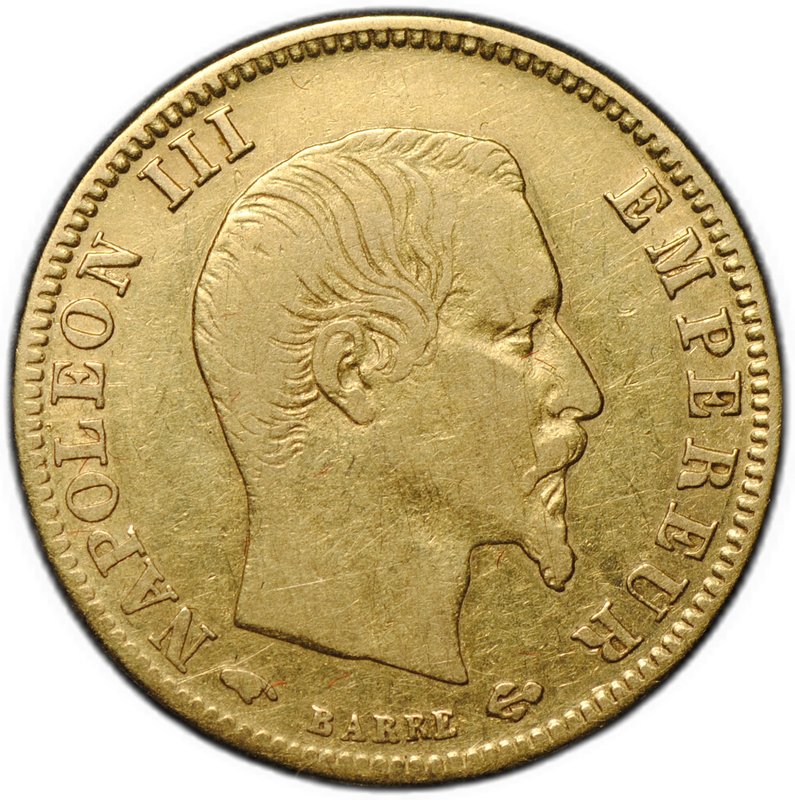 Монета 5 франков 1859 А золото Франция