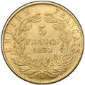 Монета 5 франков 1859 А золото Франция