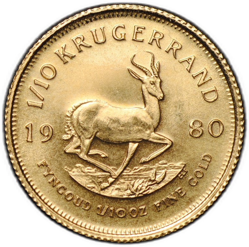 Монета 1/10 крюгерранда 1980 ЮАР