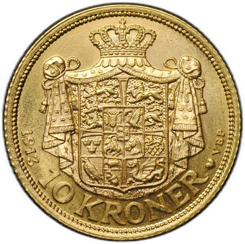 Монета 10 крон 1913 Дания