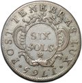 Монета 6 солей 1765 Женевская республика Швейцария