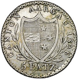 фото для Монета 5 батц 1826 Аргау Швейцария Аверс