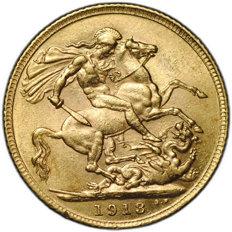Монета 1 соверен (фунт) 1913 Великобритания