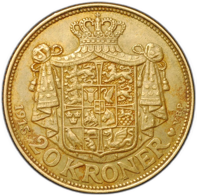 Монета 20 крон 1915 Дания