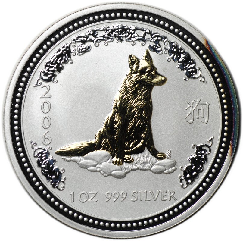 Монета 1 доллар 2006 Год Собаки позолота Лунар Австралия 