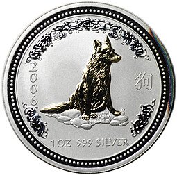 фото для Монета 1 доллар 2006 Год Собаки Лунар 1 позолота Австралия  Аверс