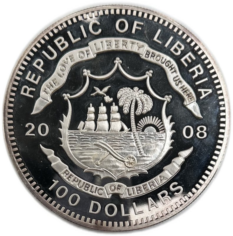 Монета 100 долларов 2008 Чемпионат Европы по футболу УЕФА Либерия