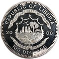 Монета 100 долларов 2008 Чемпионат Европы по футболу УЕФА Либерия