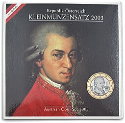 фото для Годовой набор 1, 5, 10, 20, 50 евроцентов и 1, 2 евро 2003 Моцарт Австрия Аверс