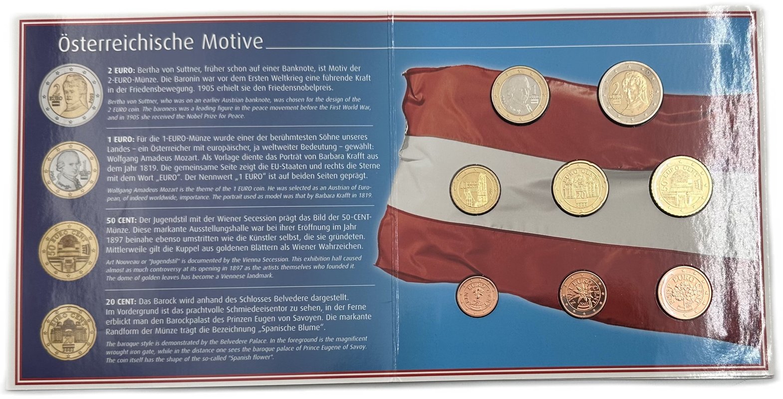 Годовой набор 1, 5, 10, 20, 50 евроцентов и 1, 2 евро 2002 Австрия