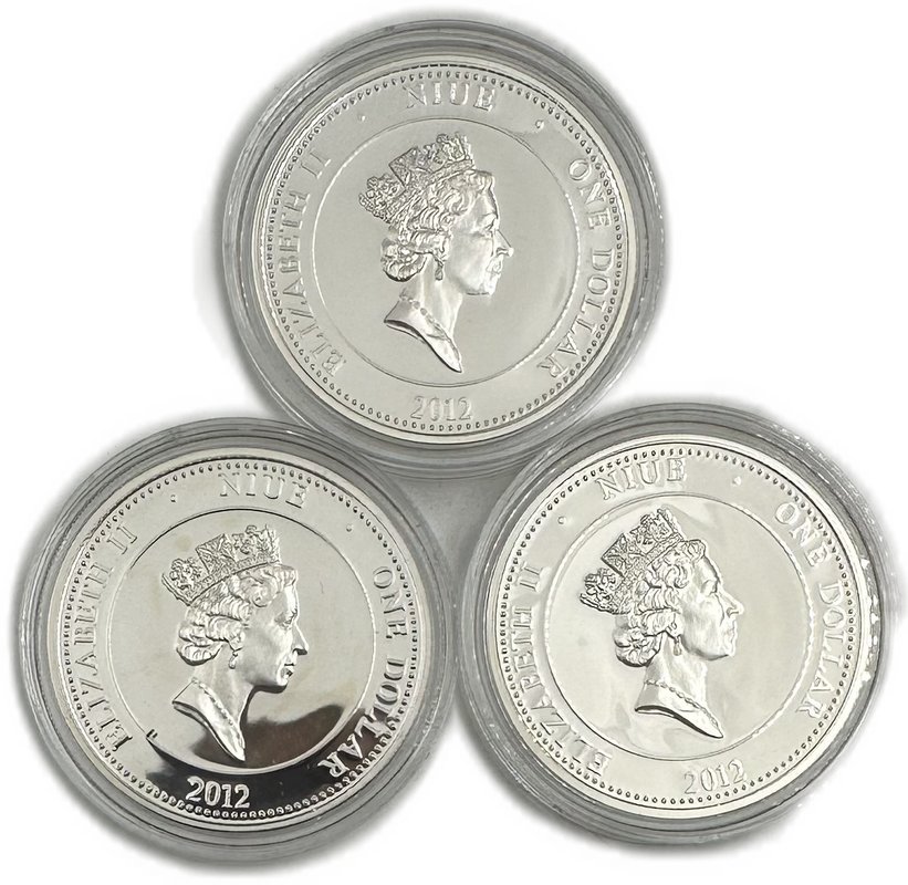 Набор 1 доллар 2012 Пехота, Кавалерия, Артиллерия Русской армии Отечественна Война 1812 Ниуэ 3 монеты