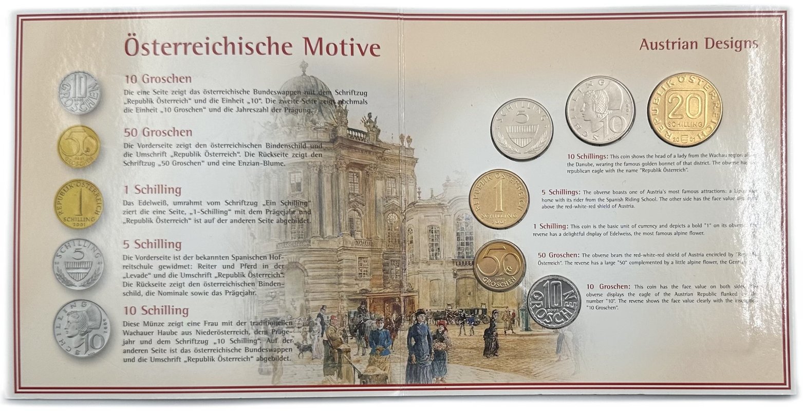 Годовой набор 10, 50 грошей 1, 5, 10, 20 шиллингов 2001 Австрия
