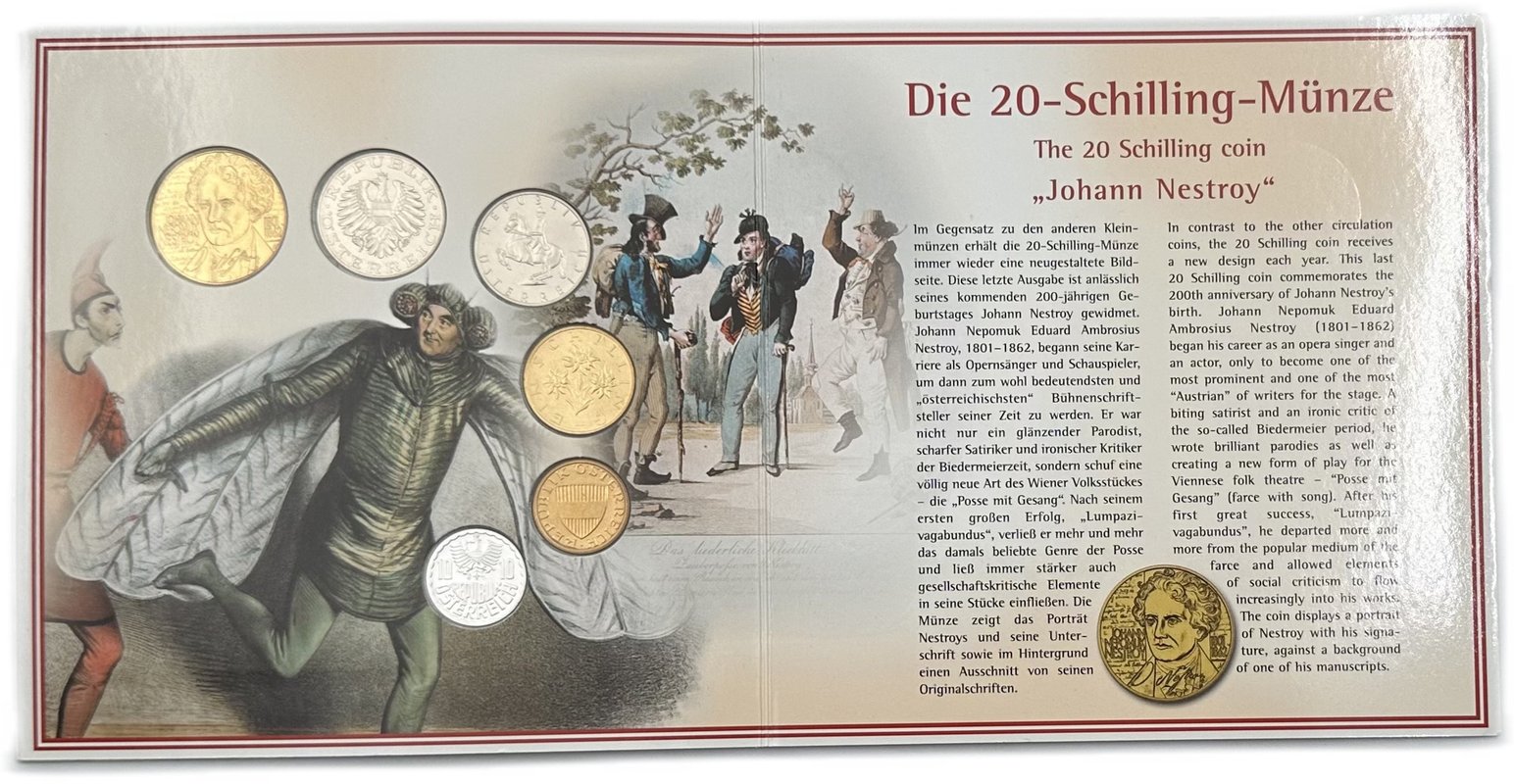 Годовой набор 10, 50 грошей 1, 5, 10, 20 шиллингов 2001 Австрия