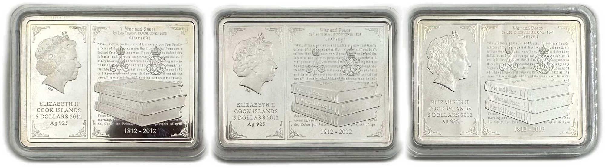 Набор 5 долларов 2012 Война и мир Л. Н. Толстой Острова Кука 3 монеты