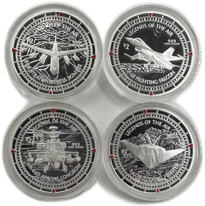 Набор 2 доллара 2011 Легенды воздуха Самолеты Ниуэ 4 монеты