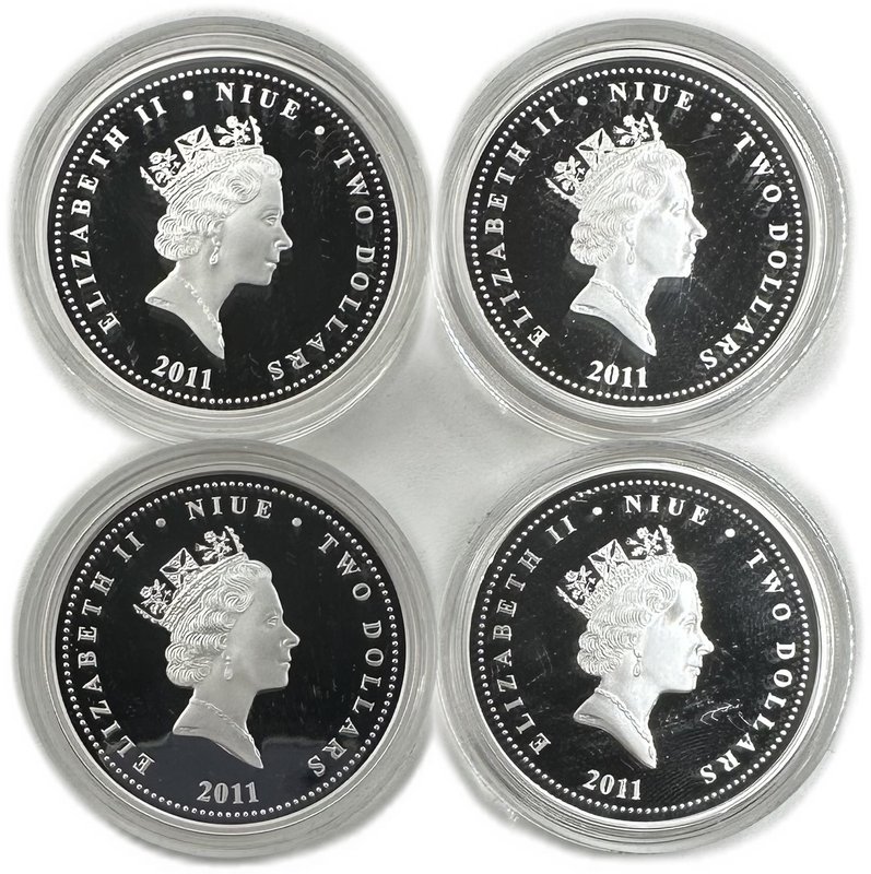 Набор 2 доллара 2011 Легенды воздуха Самолеты Ниуэ 4 монеты