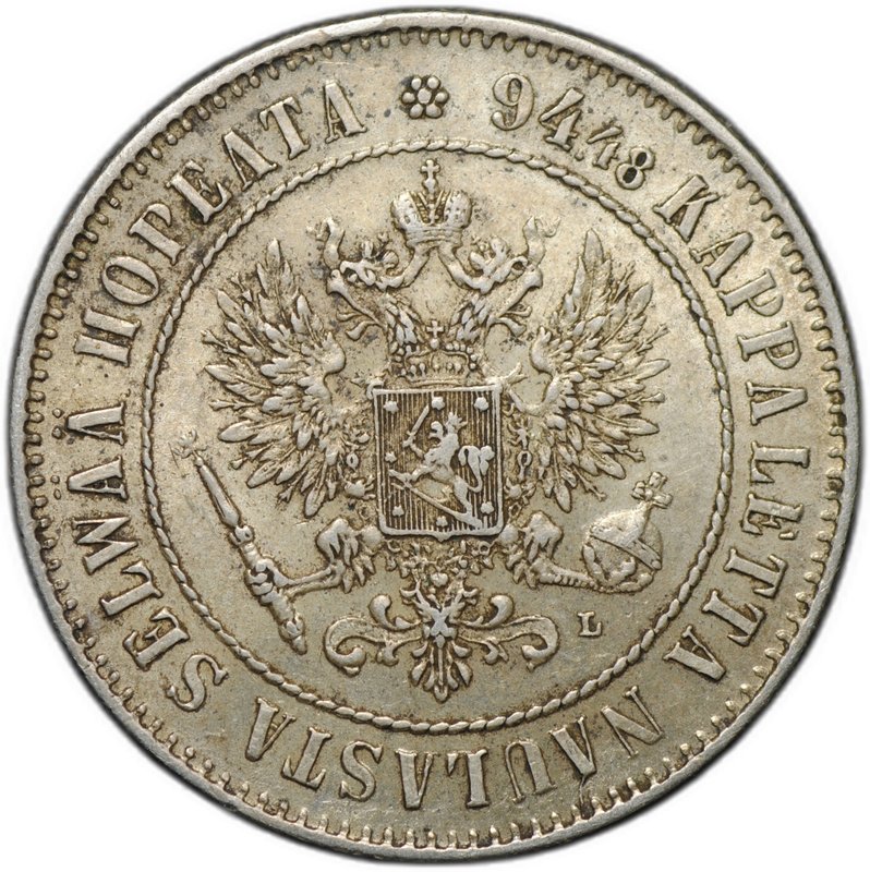 Монета 1 марка 1907 L Русская Финляндия