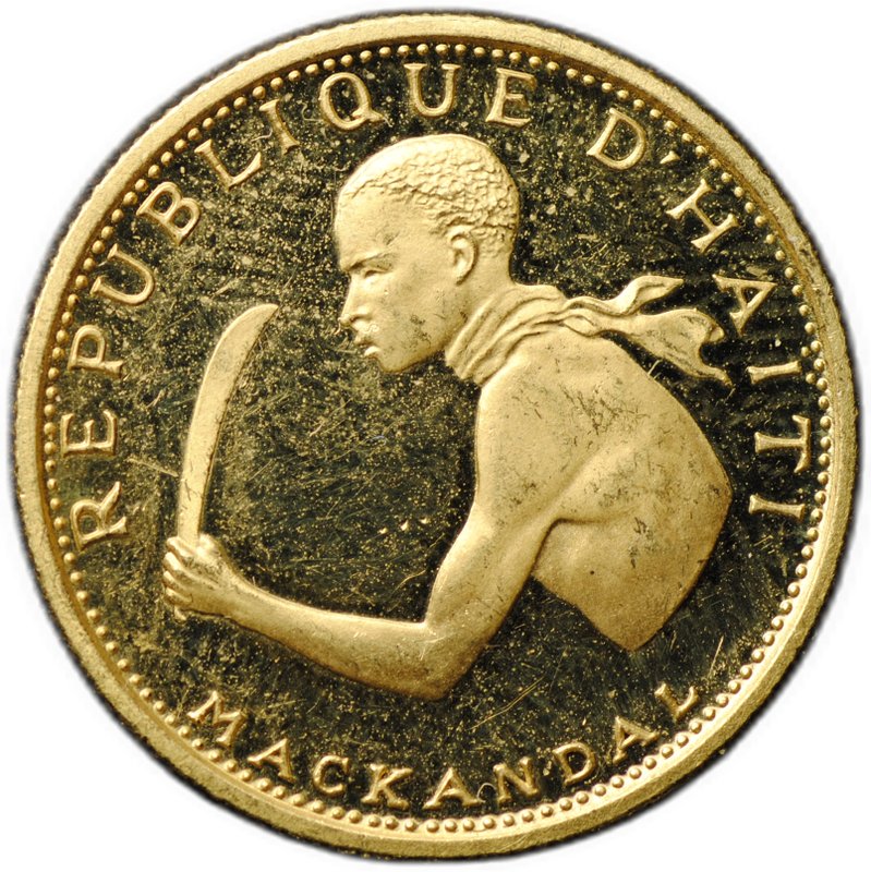 Монета 20 гурдов 1967 Франсуа Макандал 10 лет Революции Гаити