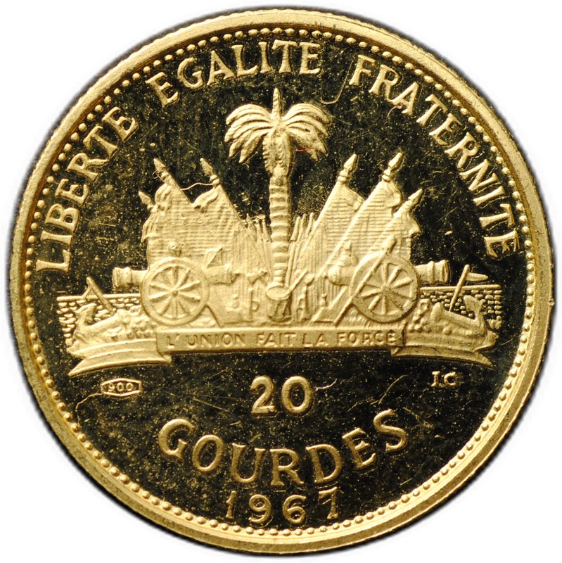 Монета 20 гурдов 1967 Франсуа Макандал 10 лет Революции Гаити