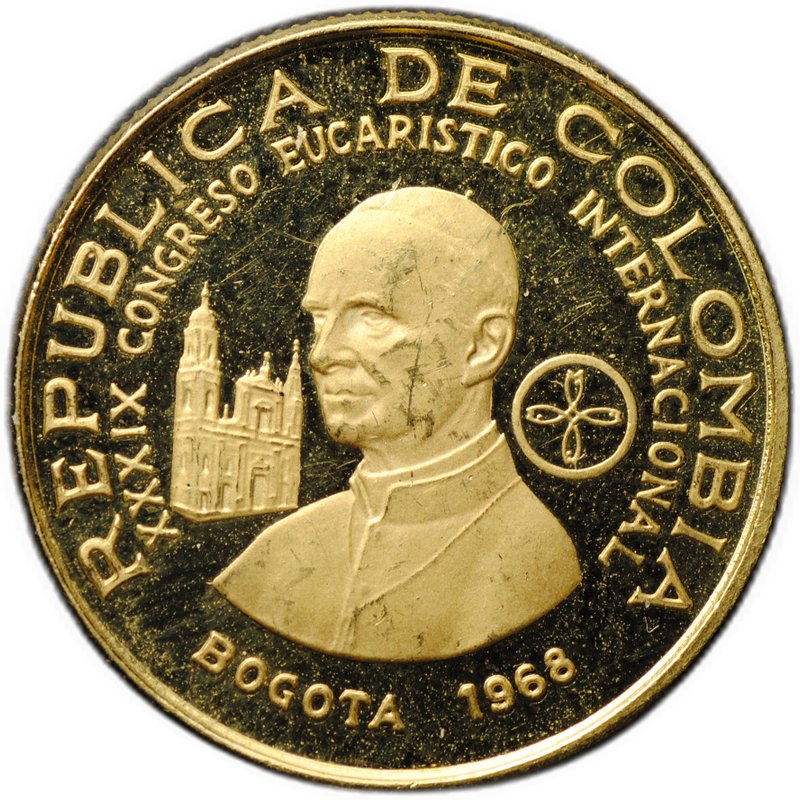 Монета 100 песо 1968 39-й Международный Евхаристический Конгресс Колумбия