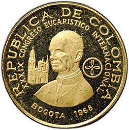 фото для Монета 100 песо 1968 39-й Международный Евхаристический Конгресс Колумбия Аверс