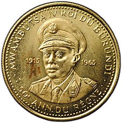 фото для Монета 10 франков 1965 Мвамбутса IV 50 лет правления Бурунди Аверс