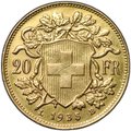 Монета 20 франков 1935 L B Швейцария