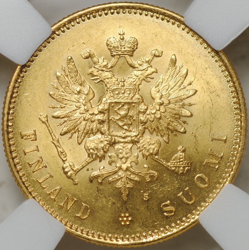 Монета 20 марок 1879 S Русская Финляндия слаб ННР MS 63