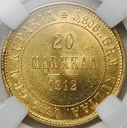 фото для Монета 20 марок 1912 S Русская Финляндия слаб ННР MS 64 Аверс