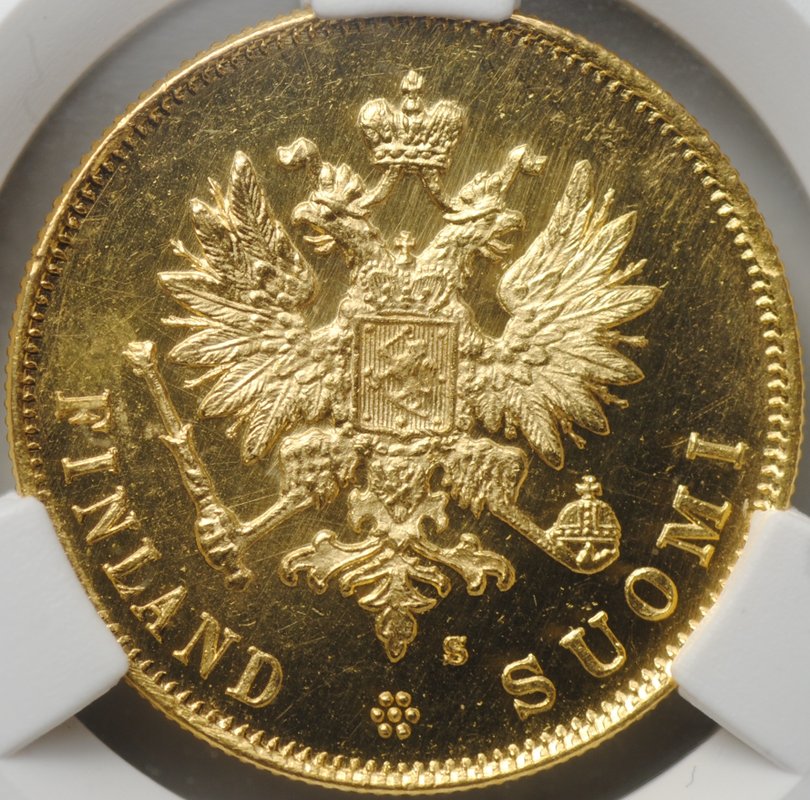 Монета 10 марок 1913 S Русская Финляндия слаб CPRC MS 63