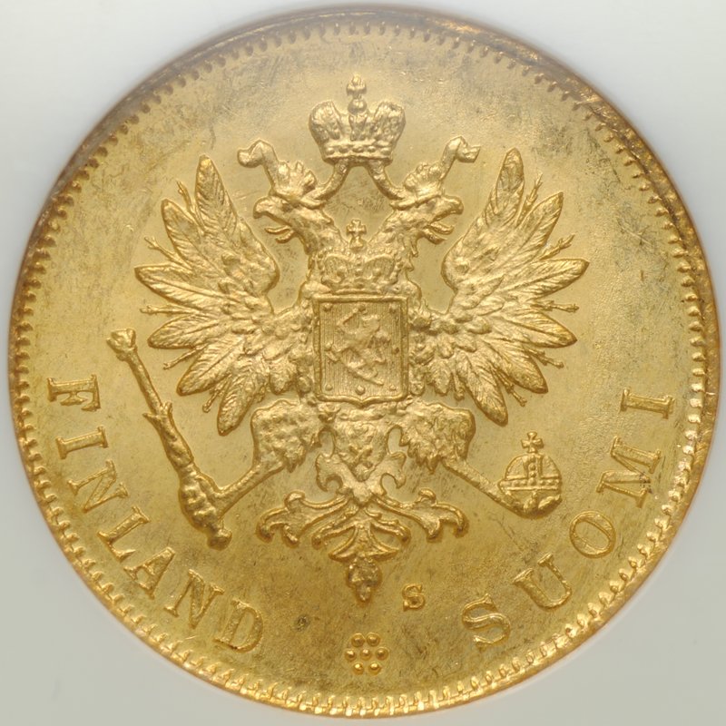 Монета 10 марок 1913 S Русская Финляндия слаб NGC MS 66