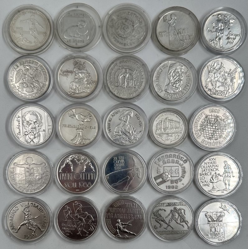 Подборка серебряных монет 200, 500 форинтов 1975-1993 Венгрия 25 штук