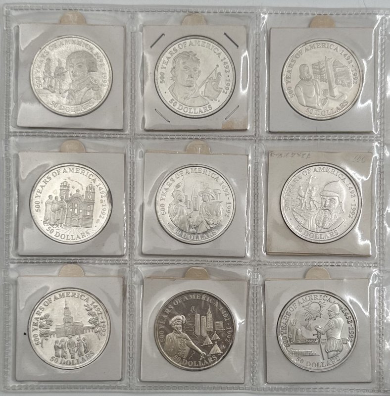 Подборка серебряных монет 50 долларов 1989-1993 500 лет открытию Америки и Вымирающие виды Острова Кука 27 монет