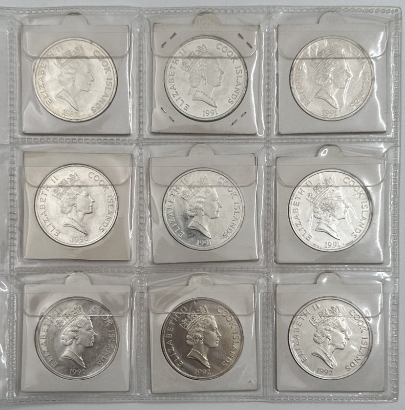 Подборка серебряных монет 50 долларов 1989-1993 500 лет открытию Америки и Вымирающие виды Острова Кука 27 монет