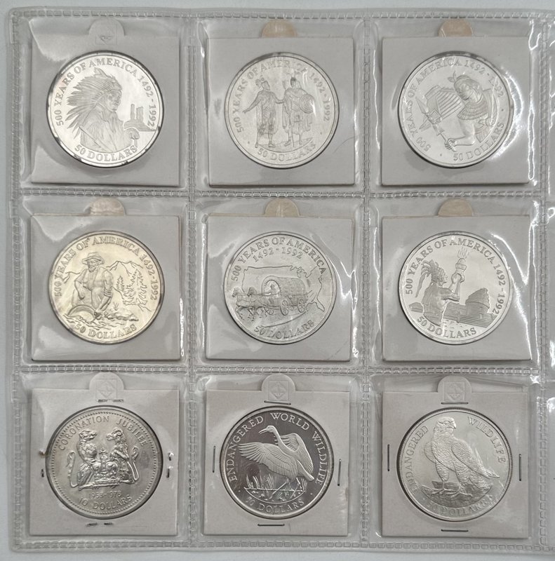 Подборка серебряных монет 50 долларов 1989-1993 500 лет открытию Америки и Вымирающие виды Острова Кука 27 монет