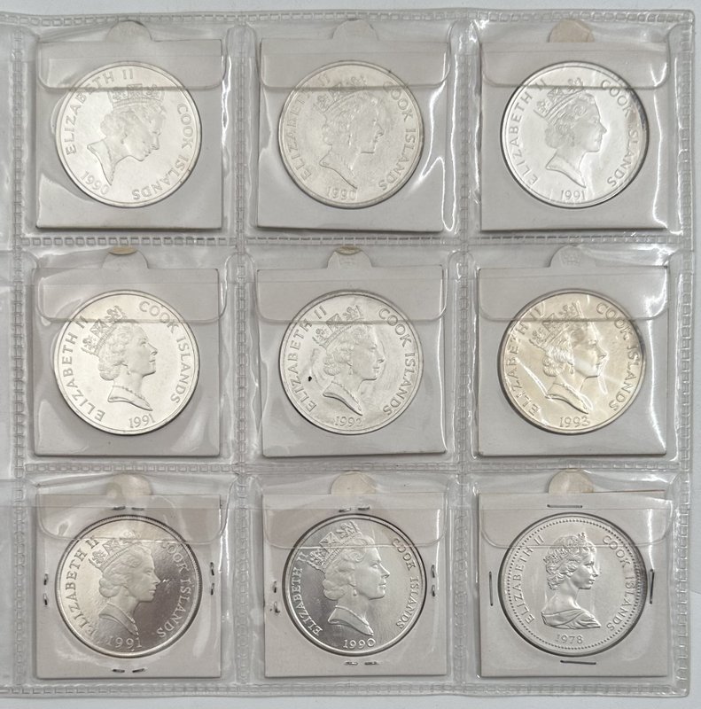 Подборка серебряных монет 50 долларов 1989-1993 500 лет открытию Америки и Вымирающие виды Острова Кука 27 монет