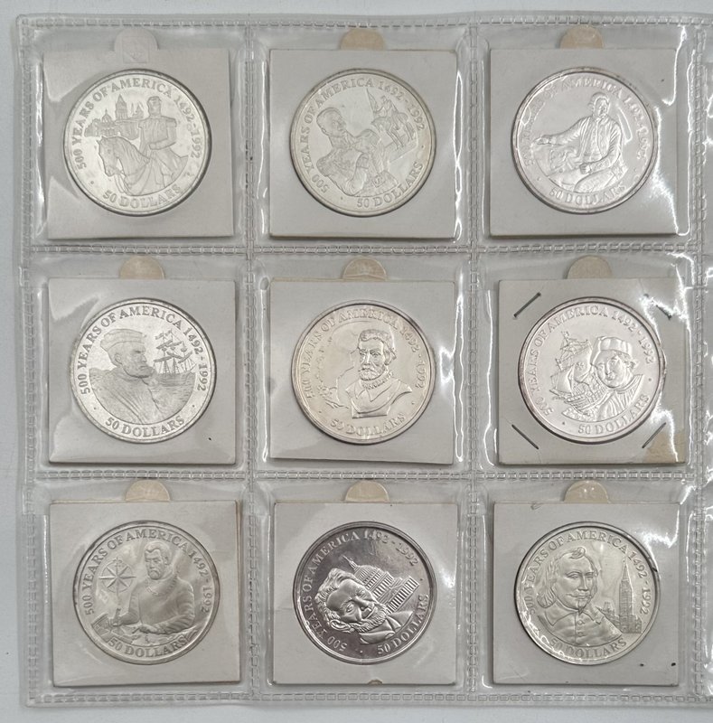 Подборка серебряных монет 50 долларов 1989-1993 500 лет открытию Америки и Вымирающие виды Острова Кука 27 монет