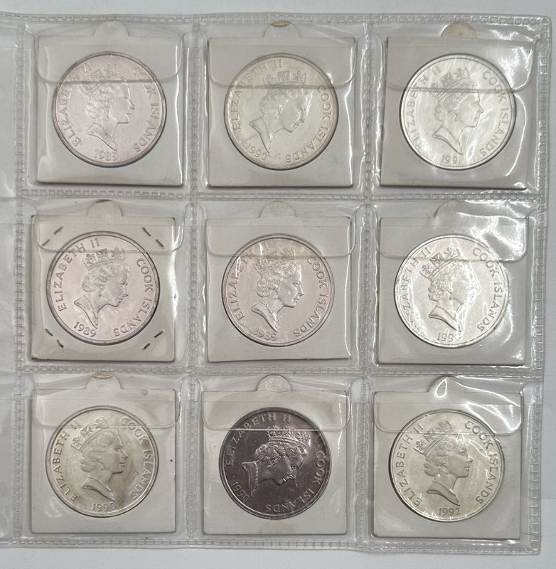 Подборка серебряных монет 50 долларов 1989-1993 500 лет открытию Америки и Вымирающие виды Острова Кука 27 монет