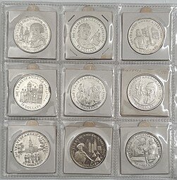 фото для Подборка серебряных монет 50 долларов 1989-1993 500 лет открытию Америки и Вымирающие виды Острова Кука 27 монет Аверс