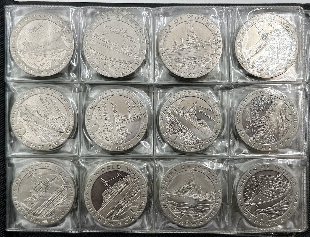 Подборка монет 25 пенсов, 1 крона, доллар 1977-2008 Гибралтар, Остров Мэн, Тристан-да-Кунья, Джерси, Гернси, Бермуды 41 штука