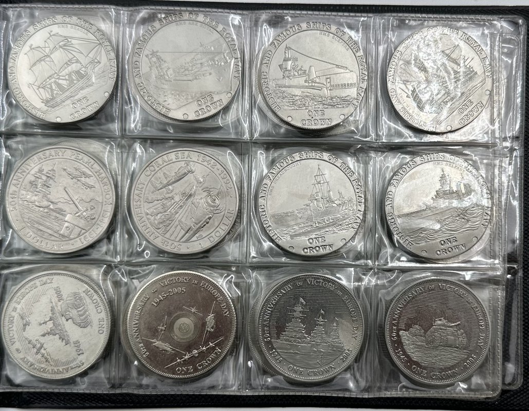 Подборка монет 25 пенсов, 1 крона, доллар 1977-2008 Гибралтар, Остров Мэн, Тристан-да-Кунья, Джерси, Гернси, Бермуды 41 штука