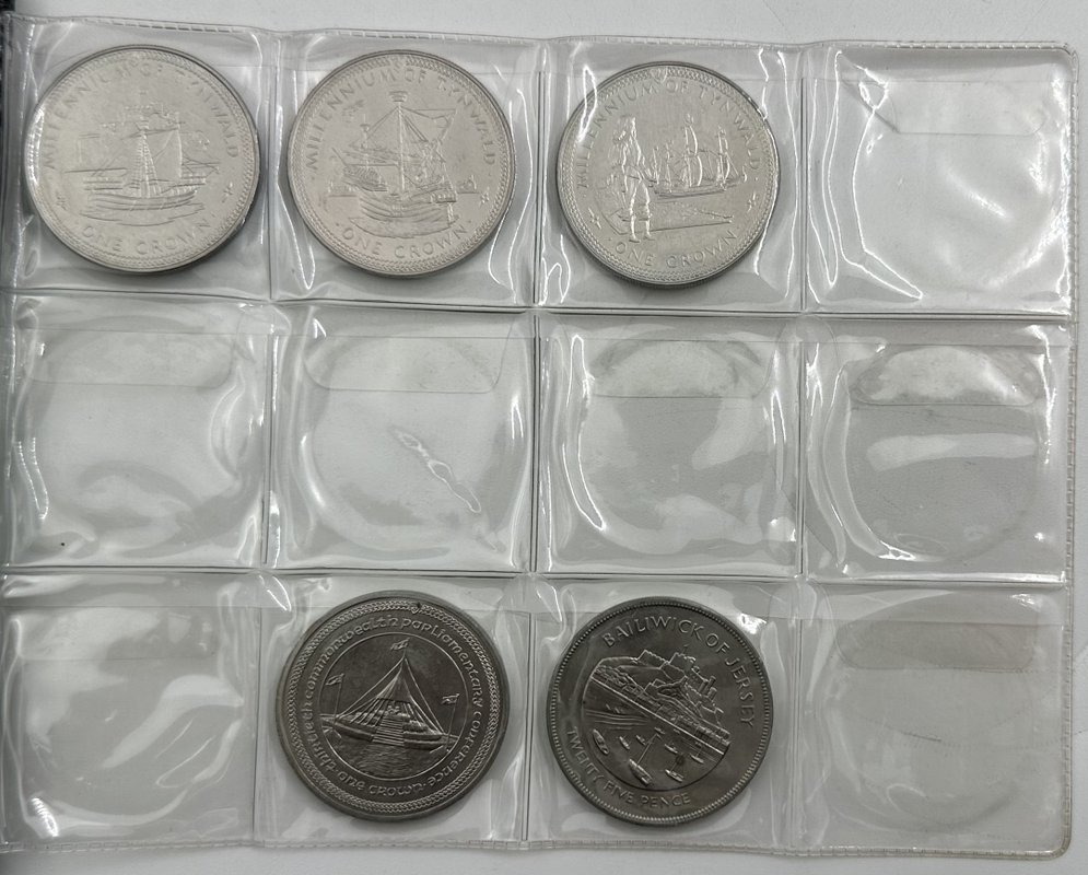 Подборка монет 25 пенсов, 1 крона, доллар 1977-2008 Гибралтар, Остров Мэн, Тристан-да-Кунья, Джерси, Гернси, Бермуды 41 штука